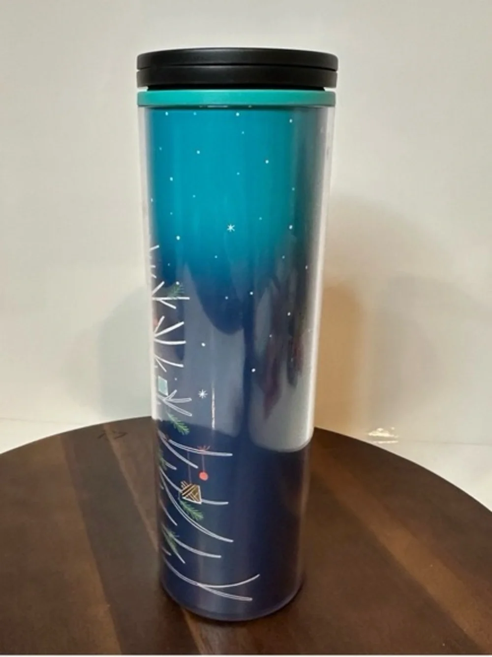 Teal and Navy Holiday Tree Travel Tumbler - Stylish Insulated Cup
